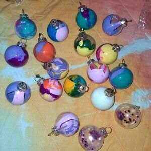18 Hand-Painted Multicolor Glass Christmas Ornaments Star Accents